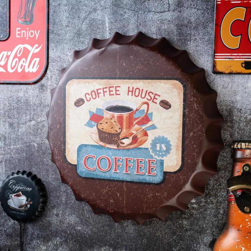 Coffee House Bottle Cap Wall Decor | 14 inches