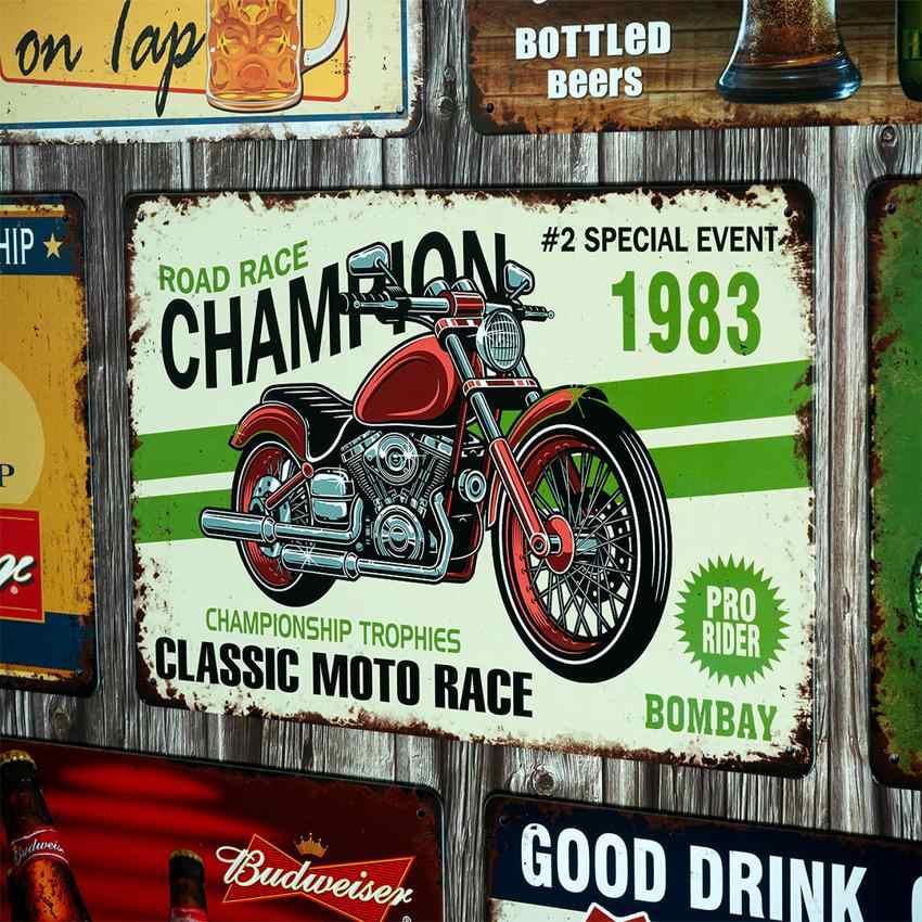 Classic Moto Race Bombay Number Plates Big Wall Sign | 12 x 8 inches