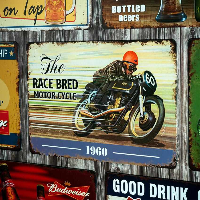 The Race Bred Motorcycle 1960 Number Plates Big Wall Sign | 12 x 8 inches