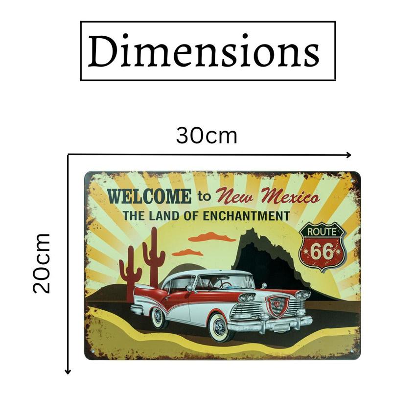 Vintage Car Welcome to New Mexico Number Plates Big Wall Sign | 12 x 8 inches