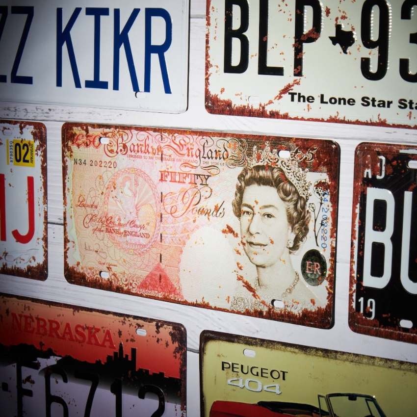 Fifty Pounds Number Plates Wall Sign | 12 x 6 inches