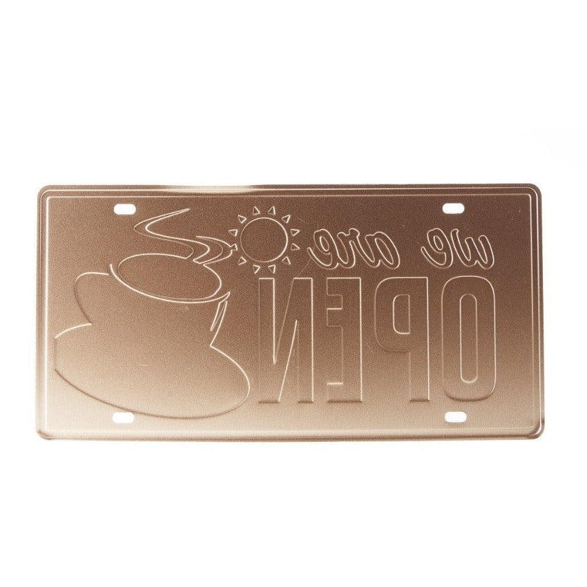 We Are Open Coffee Number Plates Wall Sign | 12 x 6 inches