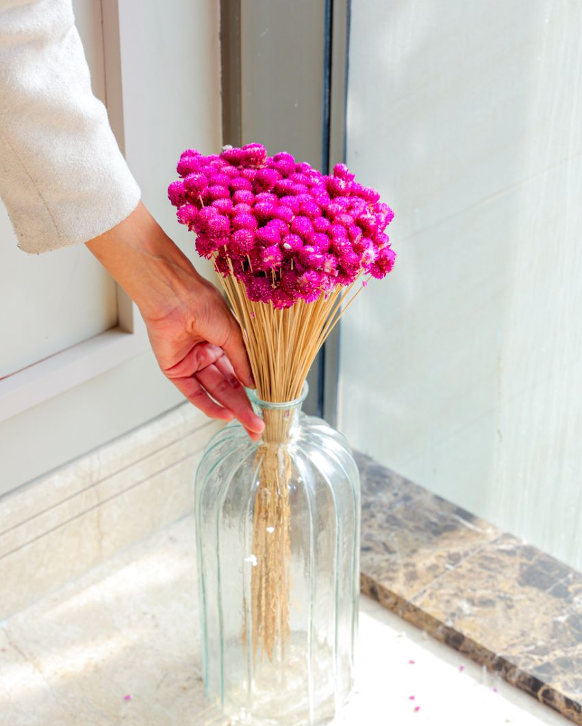 Dark Pink Gomphera With Crystal Glass Vase