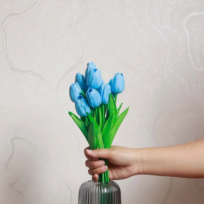 The Lisse | Artificial Tulips in Blue and White | Set of 10 flowers