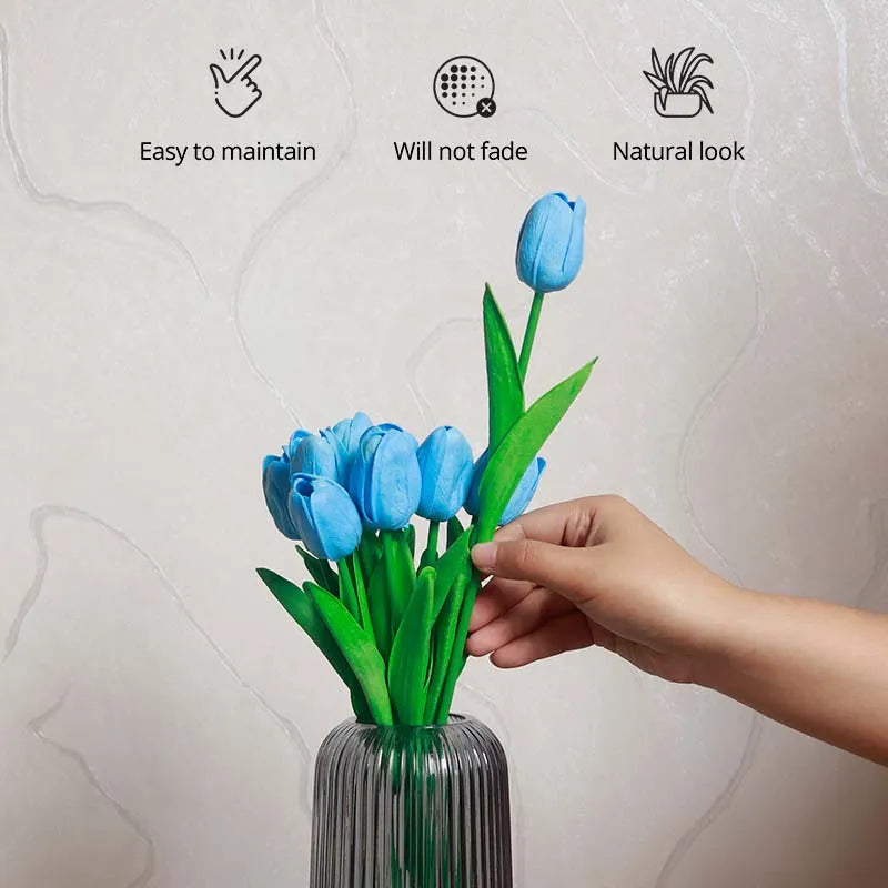 The Lisse | Artificial Tulips in Blue and White | Set of 10 flowers