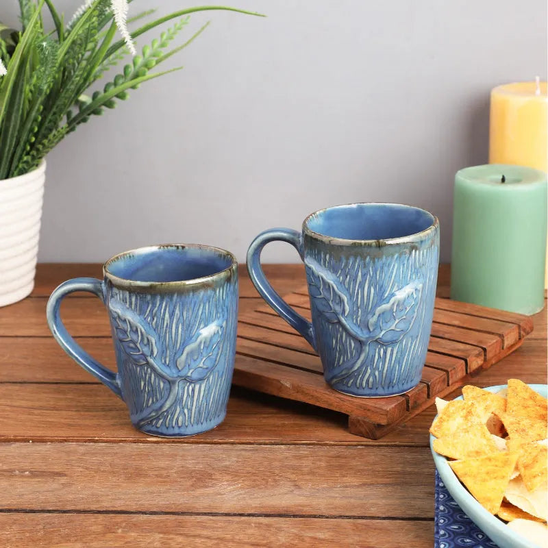 Ceramic Navy Leaf Mugs | Set of 2 Default Title