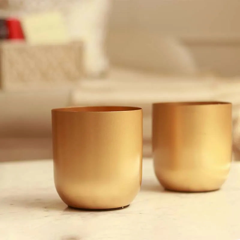 The Aurum Gold Metal Plant Pots | Set of 2 | 5 x 5 inches