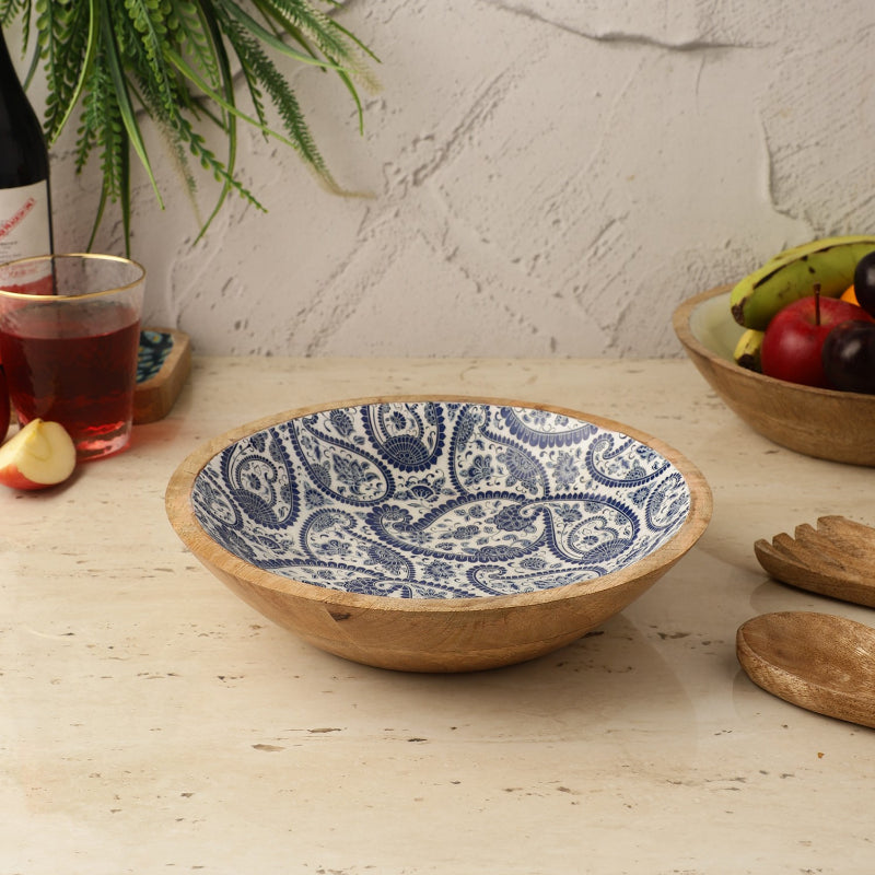 Wooden Large Salad Bowl | Royal Blue Paisley Default Title