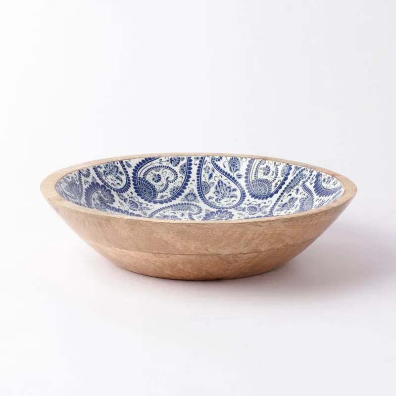 Wooden Large Salad Bowl | Royal Blue Paisley Default Title