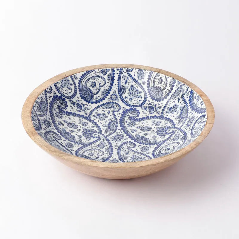 Wooden Large Salad Bowl | Royal Blue Paisley Default Title
