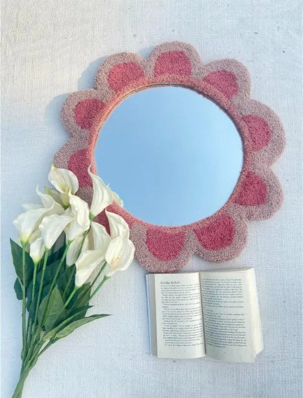 Heart Tufted Wall Mirror Red Heart Punch Needle Rug Mirror 