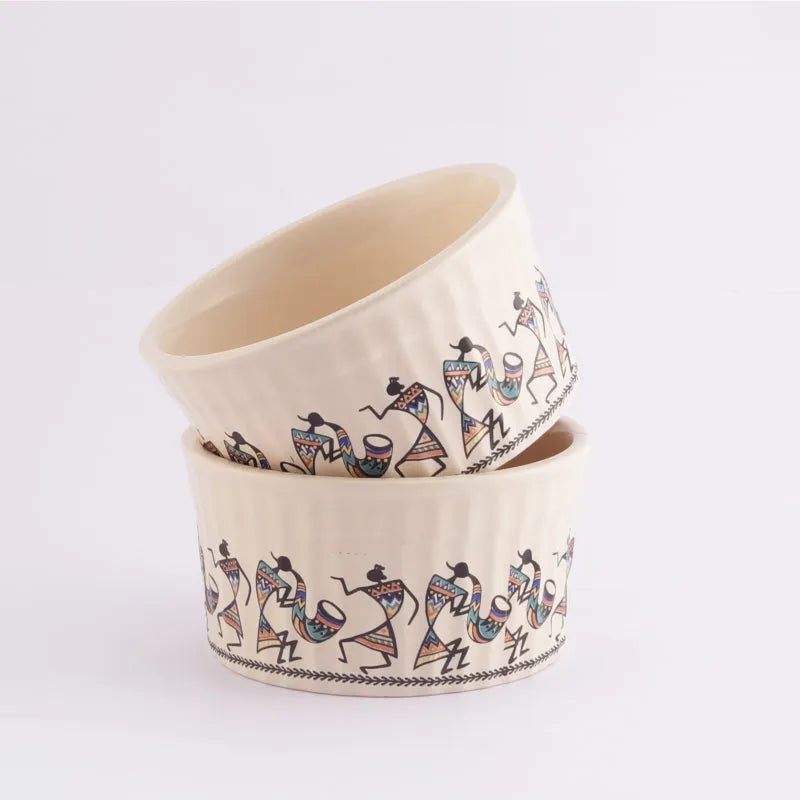 Ceramic Oblong Tribal Art Bowls | Set Of 2 Default Title