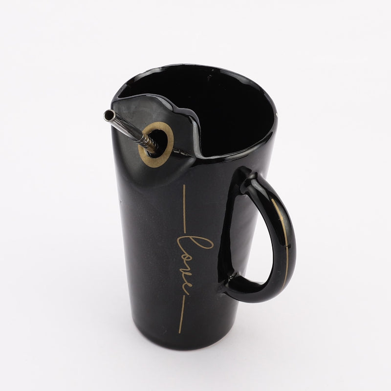Ceramic Black Glazed Straw Mug Default Title