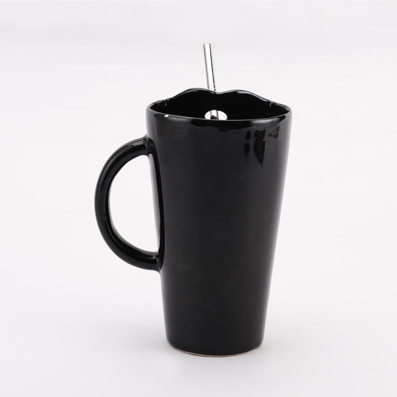 Ceramic Black Glazed Straw Mug Default Title
