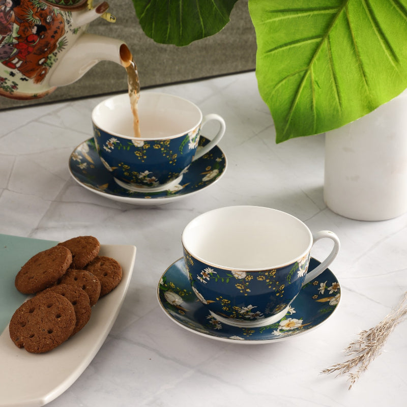 Ceramic Teal Cups & Saucers | Set of 2 Default Title
