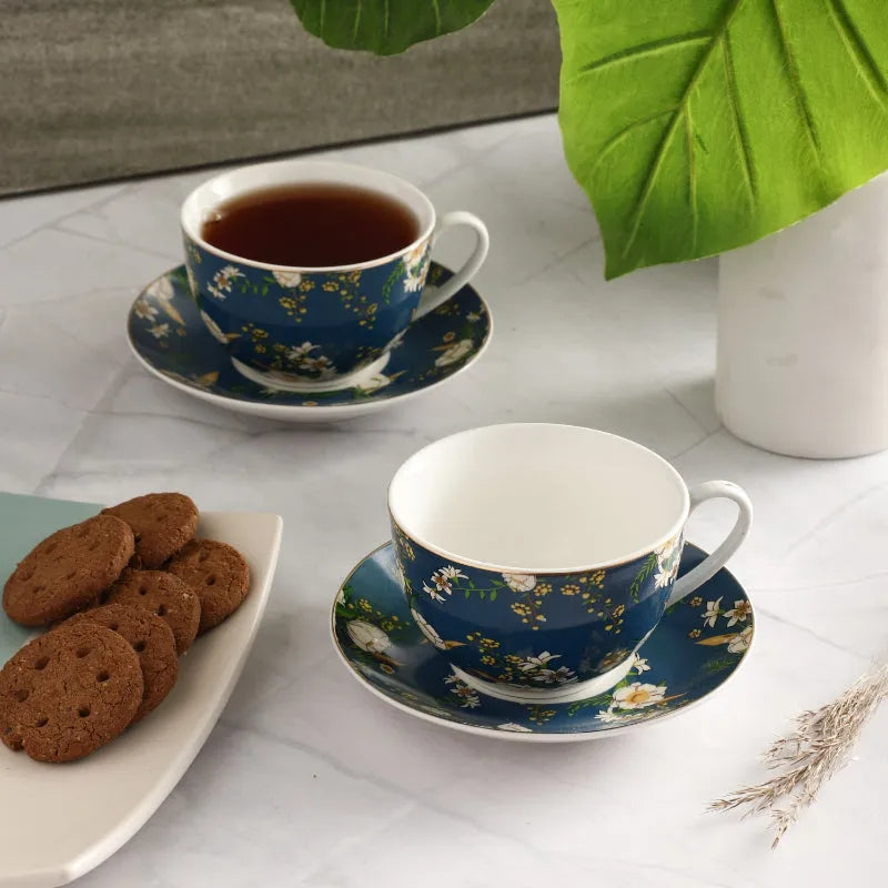 Ceramic Teal Cups & Saucers | Set of 2 Default Title