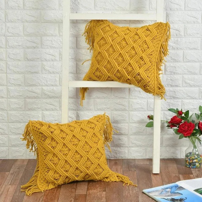 Zig Zag Macrame Cushion Cover Single 18 x 18 inches Multiple Colors