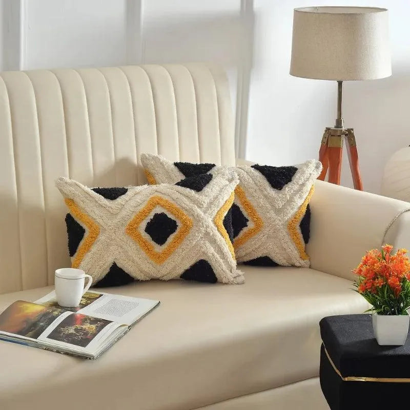 Cross Pattern Cotton Cushion Cover | 20x12 Inches