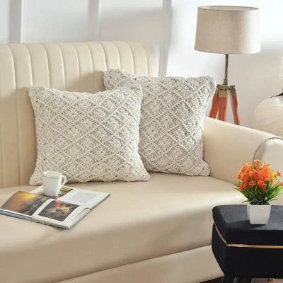 Floral Pattern Macrame Cotton Cushion Cover  (Single)