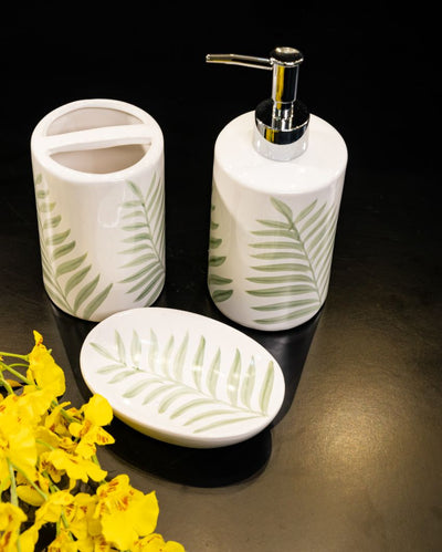 Weight MISSING | Bathroom Luxury Ceramic White Fern Bathroom Set | Set of 3