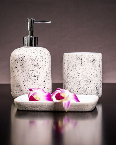 Trendy Design Ceramic White Texture Bathroom Set | Set of 3