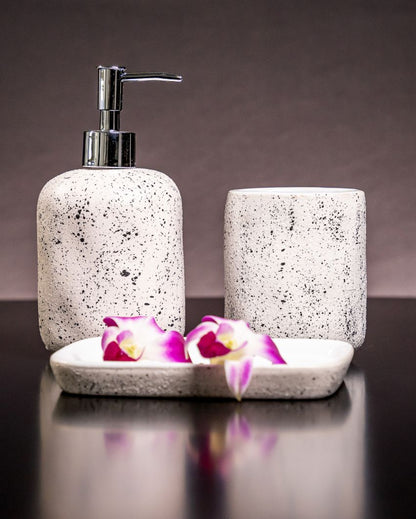 Trendy Design Ceramic White Texture Bathroom Set | Set of 3
