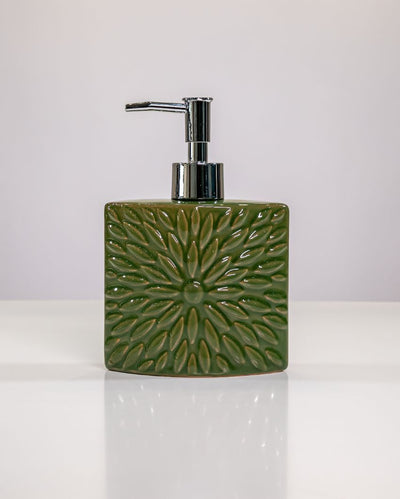 Elegant Texture Ceramic Green Floral Bathroom Set | Set of 3