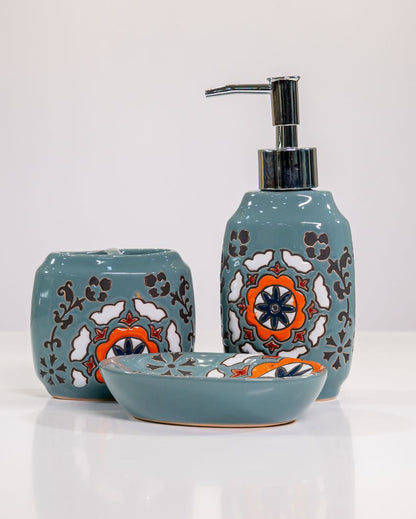 Weight MISSING | Neat Organization Turquoise Grey Bathroom Set | Set of 3