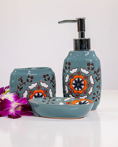 Weight MISSING | Neat Organization Turquoise Grey Bathroom Set | Set of 3