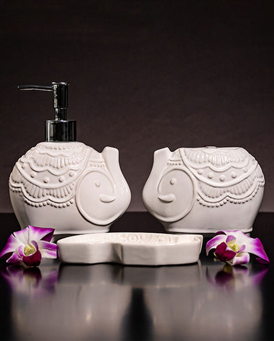 Weight MISSING | Elegant Ceramic Elephant Parade Bathroom Set | Set of 3
