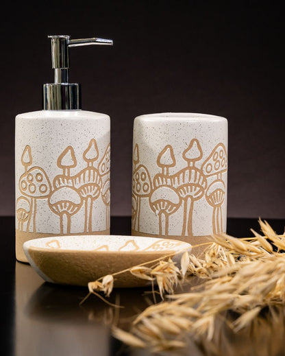 Whimsical Style Ceramic Mushroom Magic Bathroom Set | Set of 3