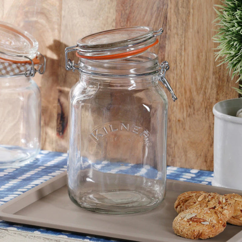 Kilner Glass Clip Top Square Spice Jar | 2 liter