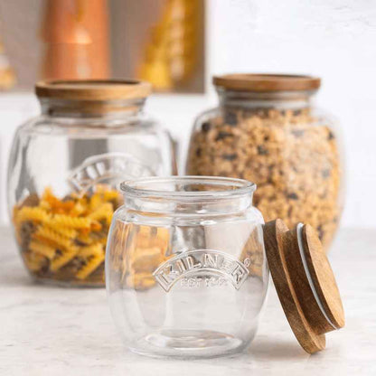 Classic Universal Clear Glass Storage Jar with Acacia Wooden Lid | 2.0L