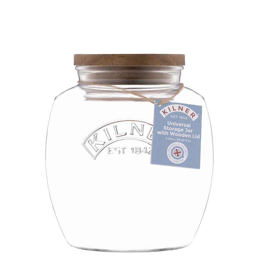 Classic Universal Clear Glass Storage Jar with Acacia Wooden Lid | 2.0L