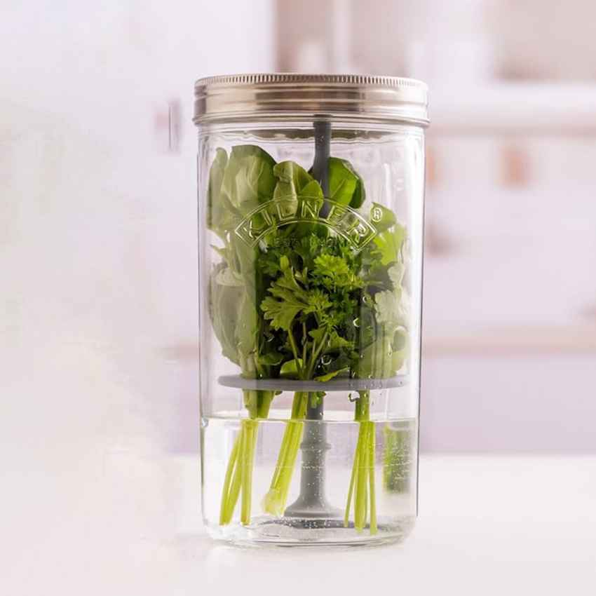 Innovative Herb Keeper Clear Glass Mouth Jar Lifter Rod Disc with Lid | 1.0L