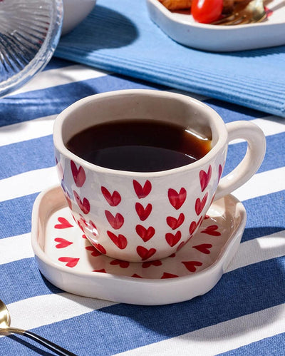 Charming Elegant Heart Shaped Beige Cup and Saucer | 4 x 4 inches