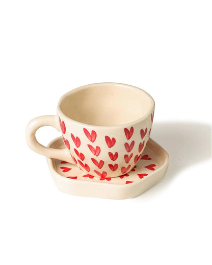 Charming Elegant Heart Shaped Beige Cup and Saucer | 4 x 4 inches