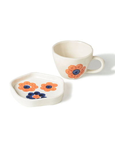 Cheerful Quirky White Floral Cup and Saucer Set | 4 x 4 inches