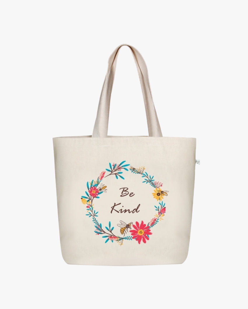 Be Kind Beige Large Zipper Tote Bag | 17 x 4 x 15 inches