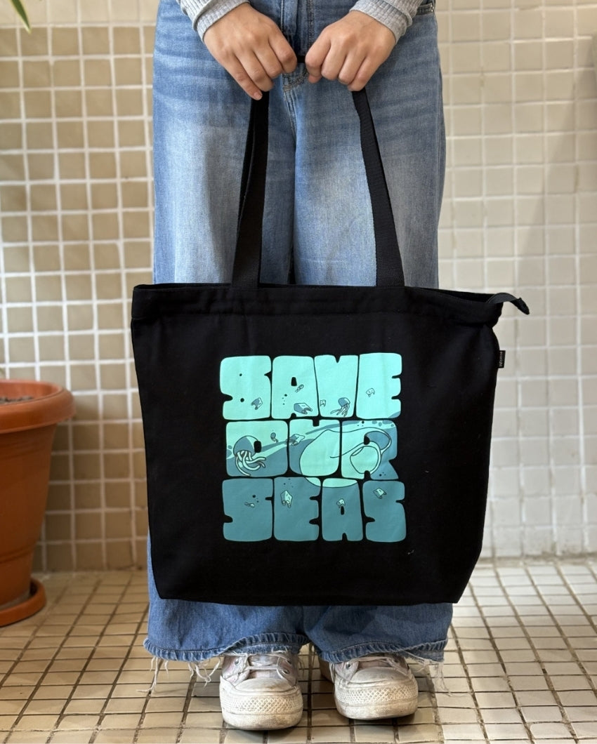 Save Our Seas Large Zipper Tote Bag | 17 x 4 x 15 inches