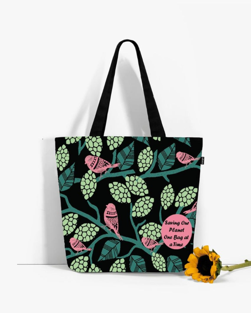 Sparrow Love Multicolor Large Zipper Tote Bag | 17 x 4 x 15 inches