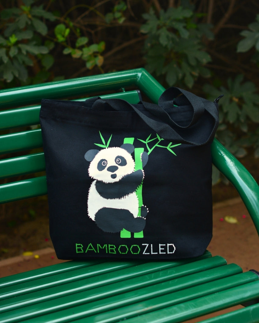 Bamboozled Panda Large Zipper Tote Bag | 17 x 4 x 15 inches