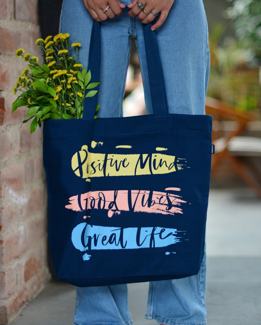 Good Vibes Large Zipper Tote Bag | 17 x 4 x 15 inches