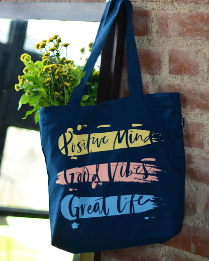 Good Vibes Large Zipper Tote Bag | 17 x 4 x 15 inches