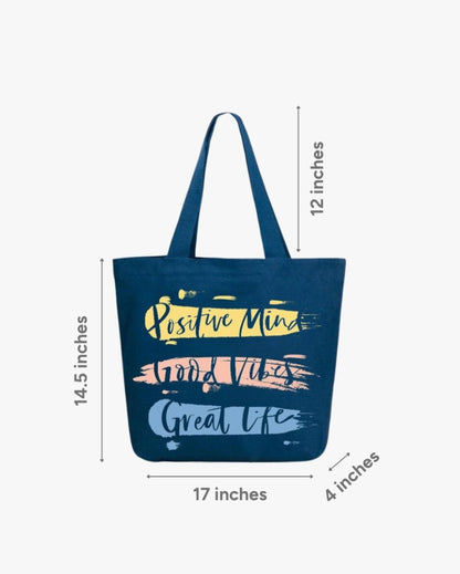 Good Vibes Large Zipper Tote Bag | 17 x 4 x 15 inches