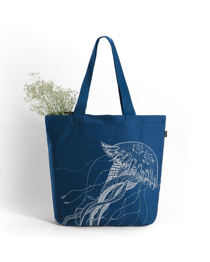 Fascinating Jellyfish Large Zipper Tote Bag | 17 x 4 x 15 inches