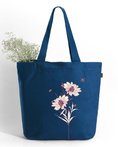 Happy Flowers Large Zipper Tote Bag | 17 x 4 x 15 inches