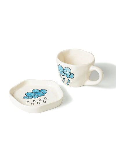 Charming Whimsical Blue Rain Cloud Cup and Saucer Set | 4 x 4 inches
