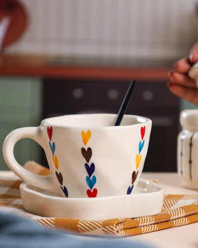 Cheerful Lovey-Dovey Multicolor Cup and Saucer Set | 4 x 4 inches