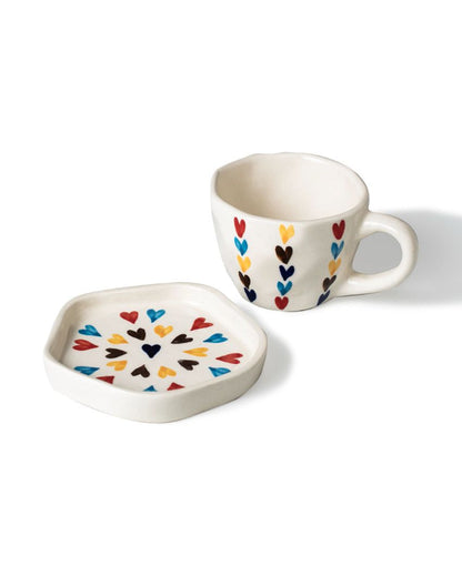 Cheerful Lovey-Dovey Multicolor Cup and Saucer Set | 4 x 4 inches